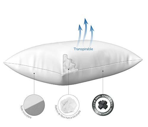 Pikolin Home - Almohada de fibra Antistress con hilo de carbono, 40x75cm, altura 18cm (Todas las medidas)