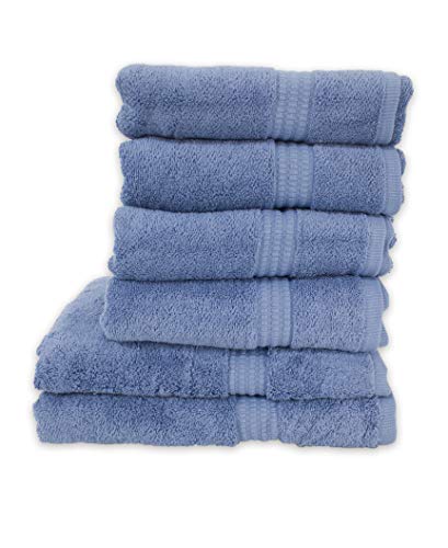 PimpamTex – Juego de Toallas Premium 700 Gramos de Secado Rápido para Baño, 100% Algodón, Pack Toallas de Baño + Toallas de Mano – (Azul Azafata, 2 de 70x140 cm + 4 de 50x100 cm)