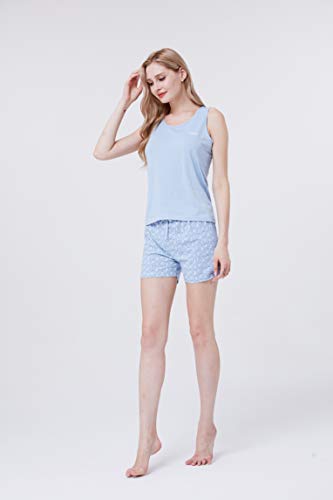 PimpamTex – Pijama Mujer de Verano, Conjunto 2 Piezas Camiseta de Tirantas y Pantalón Corto, 100% Algodón Suave y Transpirable, Diseños Originales y Divertidos. (Parra Indigo, XL)