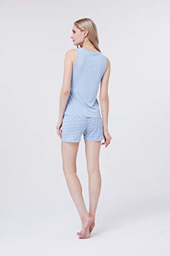 PimpamTex – Pijama Mujer de Verano, Conjunto 2 Piezas Camiseta de Tirantas y Pantalón Corto, 100% Algodón Suave y Transpirable, Diseños Originales y Divertidos. (Parra Indigo, XL)