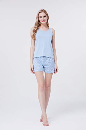 PimpamTex – Pijama Mujer de Verano, Conjunto 2 Piezas Camiseta de Tirantas y Pantalón Corto, 100% Algodón Suave y Transpirable, Diseños Originales y Divertidos. (Parra Indigo, XL)