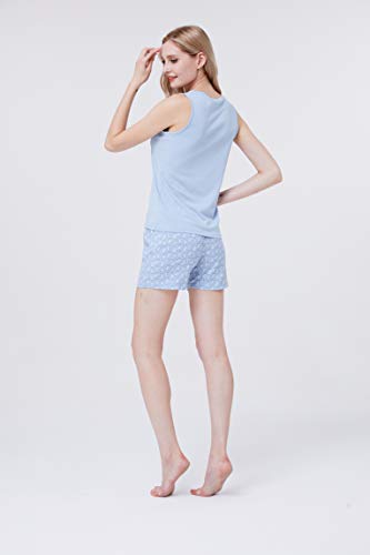 PimpamTex – Pijama Mujer de Verano, Conjunto 2 Piezas Camiseta de Tirantas y Pantalón Corto, 100% Algodón Suave y Transpirable, Diseños Originales y Divertidos. (Parra Indigo, XL)