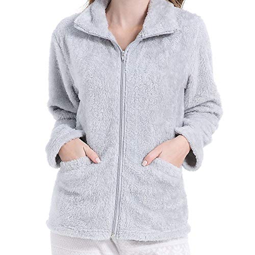 PimpamTex – Sudadera de Mujer de otoño-Invierno Manga Larga de coralina Polar calentita con Tacto Suave de Estar por casa – (M, Gris Perla)