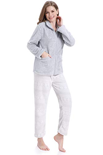 PimpamTex – Sudadera de Mujer de otoño-Invierno Manga Larga de coralina Polar calentita con Tacto Suave de Estar por casa – (M, Gris Perla)
