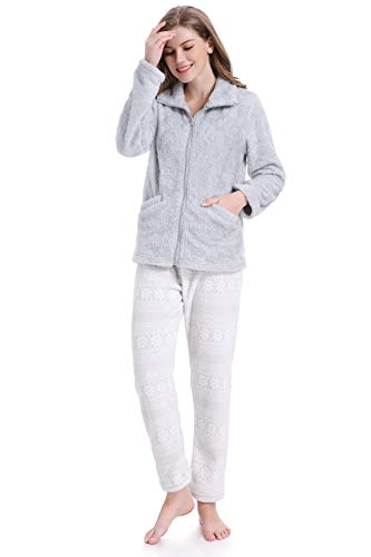 PimpamTex – Sudadera de Mujer de otoño-Invierno Manga Larga de coralina Polar calentita con Tacto Suave de Estar por casa – (M, Gris Perla)