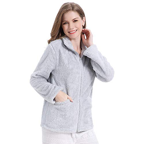 PimpamTex – Sudadera de Mujer de otoño-Invierno Manga Larga de coralina Polar calentita con Tacto Suave de Estar por casa – (M, Gris Perla)