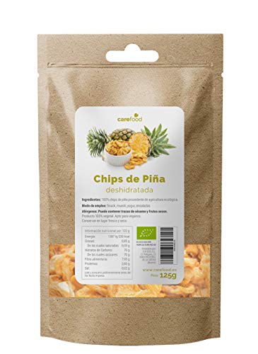 Piña deshidratada ecológica 125gr Carefood | 100% natural BIO sin azúcar añadidos | Chips de piña - snack natural y sano |