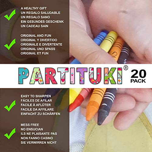 Piñatas de Cumpleaños Infantiles Partituki. 20 Sets de 6 Ceras de Colores y una Guirnalda de 10 m. Ideal para Detalles Cumpleaños Infantiles y Regalos Cumpleaños Niños Colegio