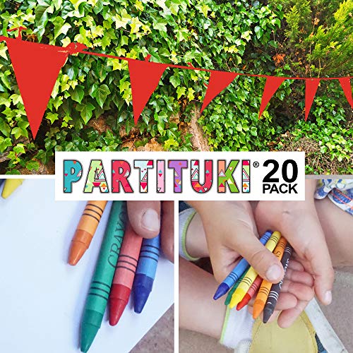 Piñatas de Cumpleaños Infantiles Partituki. 20 Sets de 6 Ceras de Colores y una Guirnalda de 10 m. Ideal para Detalles Cumpleaños Infantiles y Regalos Cumpleaños Niños Colegio