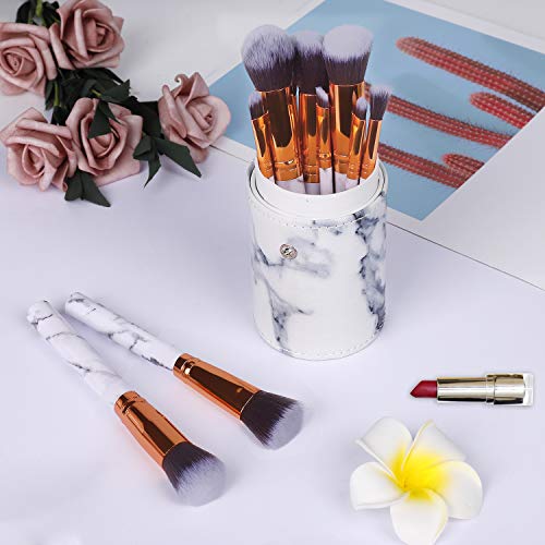 Pinceles de Maquillaje Profesional Set de Brochas de Maquillaje de Mármol Cepillo de Cejas Marbling Sombra de Ojos Cepillo para Polvo Suelto, Contorno y Sombra con Caja de Almacenamiento, 10 Piezas