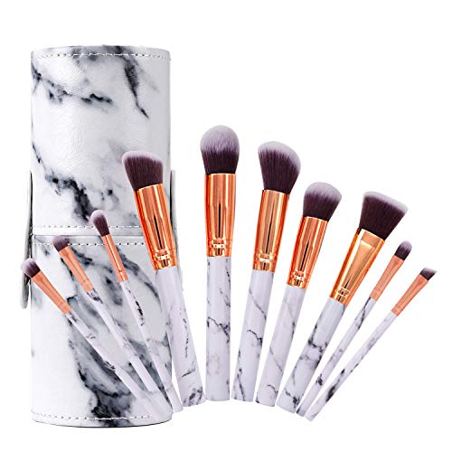 Pinceles de Maquillaje Profesional Set de Brochas de Maquillaje de Mármol Cepillo de Cejas Marbling Sombra de Ojos Cepillo para Polvo Suelto, Contorno y Sombra con Caja de Almacenamiento, 10 Piezas