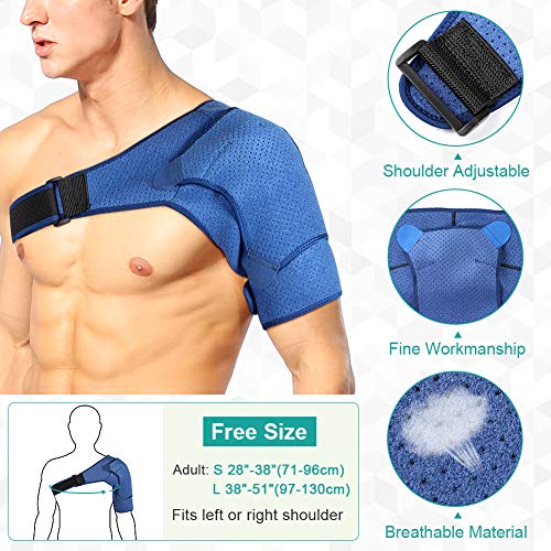 PINCOU Protector Hombro para Mujeres y Hombres, Hombro Apoyo de Neopreno Envoltura Soporte del Manguito Rotador para la Articulación de Dislocada, Tendinitis, Hombro Apoyo con Almohadilla Azul Oscuro