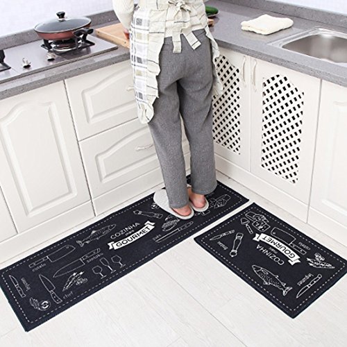 Pinji - Alfombras para Cocina Baño Alfombrillas de Poliéster de Cocina Absorbente Alfombrilla para Dormitorio Baño Antideslizantes Lavables(2 Piezas) #3