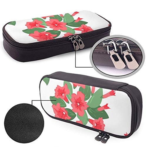 Pink Moring Glory Flowers Floral Pu Funda de lápiz de cuero Bolso de la pluma Alta capacidad Doble cremallera Caja de la pluma Caja de maquillaje Bolsa Bolsa de monedas