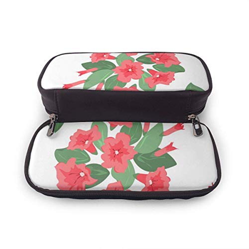 Pink Moring Glory Flowers Floral Pu Funda de lápiz de cuero Bolso de la pluma Alta capacidad Doble cremallera Caja de la pluma Caja de maquillaje Bolsa Bolsa de monedas