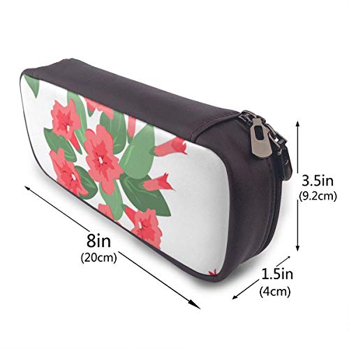 Pink Moring Glory Flowers Floral Pu Funda de lápiz de cuero Bolso de la pluma Alta capacidad Doble cremallera Caja de la pluma Caja de maquillaje Bolsa Bolsa de monedas