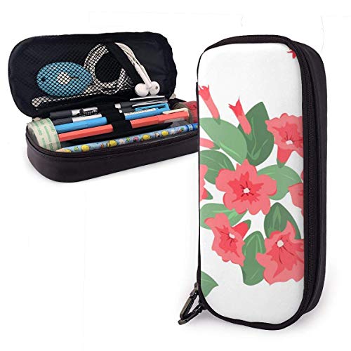 Pink Moring Glory Flowers Floral Pu Funda de lápiz de cuero Bolso de la pluma Alta capacidad Doble cremallera Caja de la pluma Caja de maquillaje Bolsa Bolsa de monedas