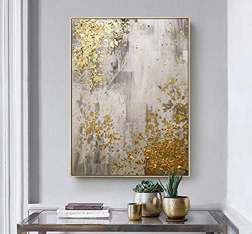 Pintura Al Óleo 100% Pintada A Mano,Estilo Creativo, Lámina Dorada Abstracta Gris, Cuadros Sobre Lienzo, Decoración De Pared De Gran Tamaño, Decoración De Dormitorio Para Niños, Pintura De Marco