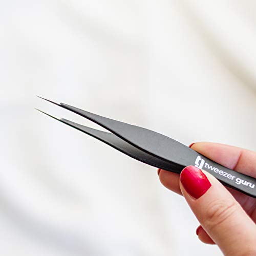 Pinzas de Depilar Profesionales Tweezer Guru Para Cejas (Set de 2) – Pinza Punta Acero Inoxidable – Gran Precisión para Pelos Faciales, Pelos Encarnados, Espinillas y Astillas (Negro)