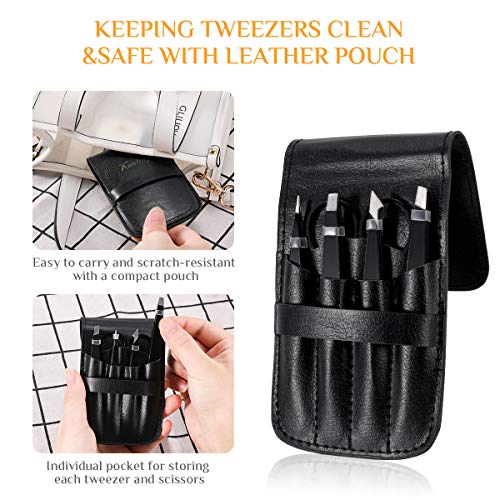 Pinzas Depilar Profesionales, Kastiny 4 Piezas Pinzas de Precisión Acero Inoxidable Profesional para Depilación de Cejas, Removedor de Vello para Mujeres y Hombres, Negro