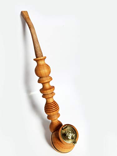 Pipa para fumar de madera tallada a mano – Pipa natural larga para fumar tabaco con tapa metálica para cazoleta – a los a quién les gustan las pipas para fumar tabaco y hierbas