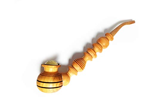 Pipa para fumar de madera tallada a mano – Pipa natural larga para fumar tabaco con tapa metálica para cazoleta – a los a quién les gustan las pipas para fumar tabaco y hierbas