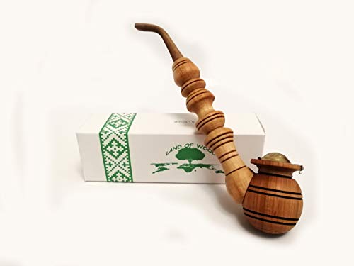 Pipa para fumar de madera tallada a mano – Pipa natural larga para fumar tabaco con tapa metálica para cazoleta – a los a quién les gustan las pipas para fumar tabaco y hierbas