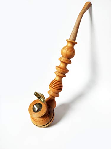 Pipa para fumar de madera tallada a mano – Pipa natural larga para fumar tabaco con tapa metálica para cazoleta – a los a quién les gustan las pipas para fumar tabaco y hierbas