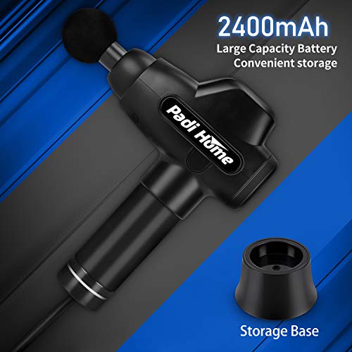 Pistola de Masaje Muscular, Padi Home Masajeador de Músculos de Tejido Profundo con 20 Niveles Ajustables, 4 Cabezas de Masaje y Pantalla LCD