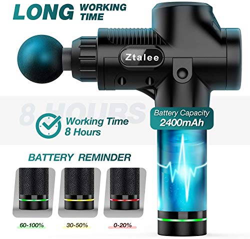 Pistola de Masaje Muscular, Ztalee Masajeador de Músculos de Tejido Profundo con 30 Niveles Ajustables, 6 Cabezas de Masaje y Pantalla LCD, Ultra Silenciosos para Relajación Recuperación Fatiga