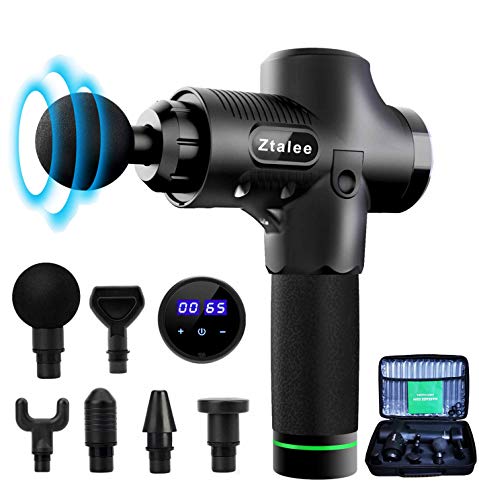 Pistola de Masaje Muscular, Ztalee Masajeador de Músculos de Tejido Profundo con 30 Niveles Ajustables, 6 Cabezas de Masaje y Pantalla LCD, Ultra Silenciosos para Relajación Recuperación Fatiga