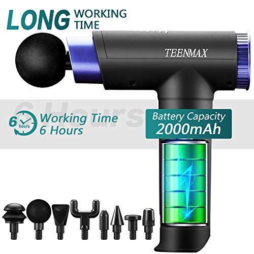 Pistola de Masaje Muscular,Masajeador de Músculos de Tejido Profundo para Relajación Recuperación Fatiga,Masajeador de Mano Electrico con 9 Nivele Ajustables y 8 Cabezas de Masaje