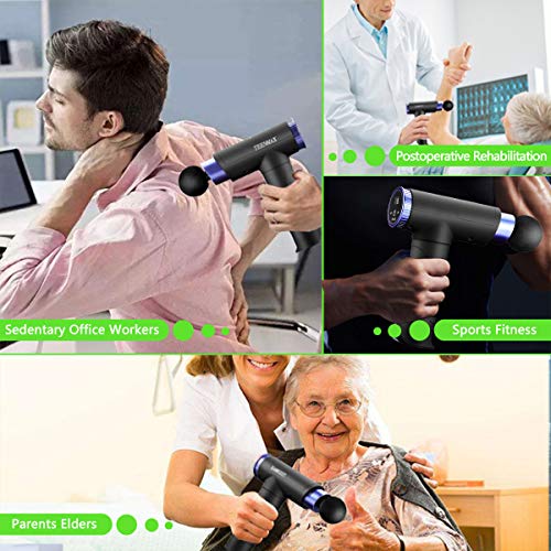 Pistola de Masaje Muscular,Masajeador de Músculos de Tejido Profundo para Relajación Recuperación Fatiga,Masajeador de Mano Electrico con 9 Nivele Ajustables y 8 Cabezas de Masaje