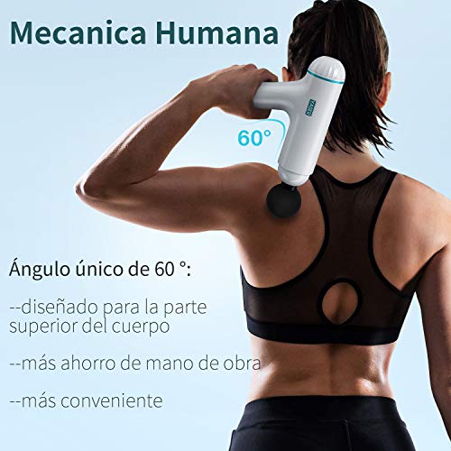 Pistola de Masaje Muscular,YABER Masajeador de Músculos de Tejido Profundo,4 Cabezas de Masaje y 3 Niveles Ajustables,Ultra Silenciosos para Relajación Recuperación Fatiga