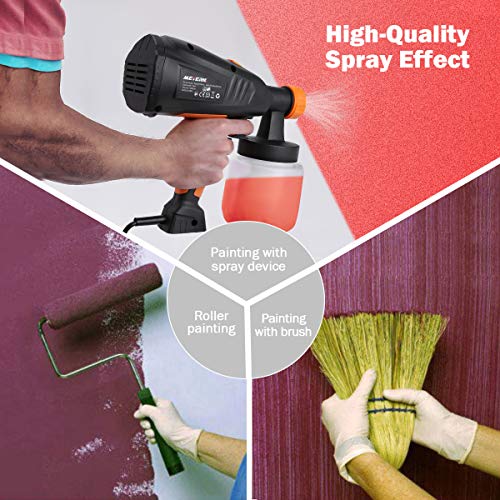 Pistola de Pintura, Meterk 400w Pistola de Pulverización Pintura Eléctrica,800ml/Min con 3 Boquillas 3 Patrones de Pulverización