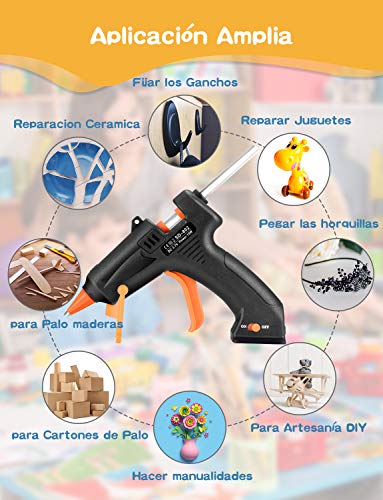Pistola de Silicona Inalámbrico, Pistola de Encolar 15W para manualidades Con Cable USB, Batería de litio, para Trabajo de Bricolaje, 10 barras de Pegamentos