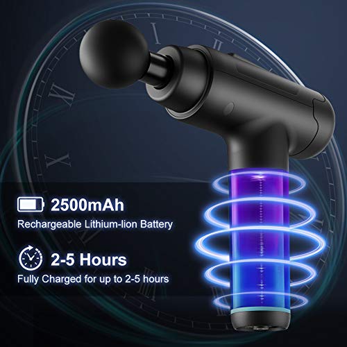 Pistola Masaje Profesional- ESSEASON Masajeador con 30 Niveles Ajustables Pistola Masajeadora Muscular 6 Cabezas de Masaje, Ultra Silencioso, Pantalla LCD, Aliviar el dolor de hombro y pierna