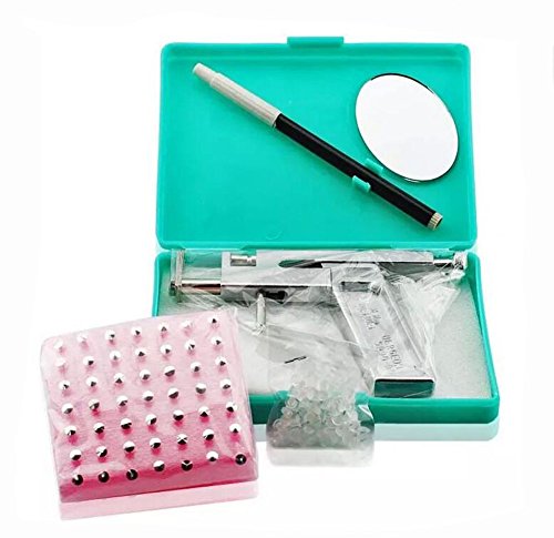Pistola para piercings de acero inoxidable de seguridad, para orejas, cejas, ombligo, labio, y cuerpo, juego de 49 piezas, incluye pendientes de metal y rotulador marcador
