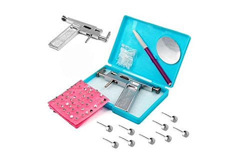 Pistola para piercings de acero inoxidable de seguridad, para orejas, cejas, ombligo, labio, y cuerpo, juego de 49 piezas, incluye pendientes de metal y rotulador marcador