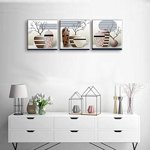 PIY 3X Cuadro Sobre Lienzo Imagen de Ramas secas Elegantes en Botellas de jarrón Canvas Wall Art de la Lona Arte de La Pared para Colgar Cuadros Sobre el Lienzo Dormitorio Sala Comedor Cocina 30x30cm