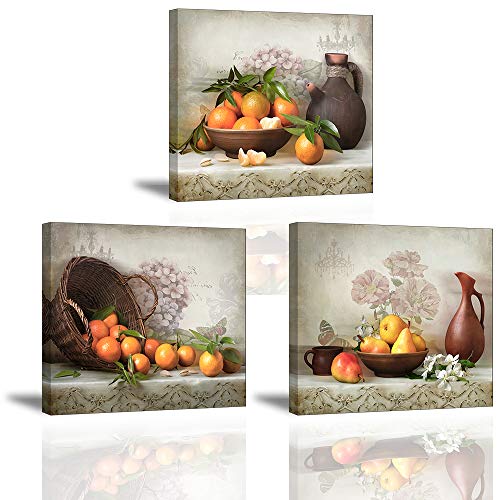 Piy Painting Cuadro en Lienzo en Cosecha de Fruta Naranja Pinturas murales Decoración Impresiones de Lienzo Arte de La Pared para Sala de Estar Cocina Dormitorio San Valentin 30x30x2.5cm 3units