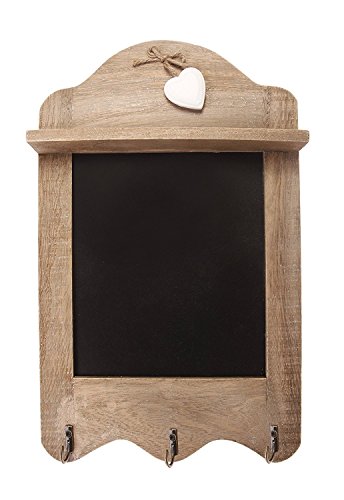 Pizarra con Marco 3 Ganchos para Trapos de Cocina y Detalle de Corazón Estilo Shabby Chic