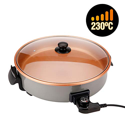 Pizza Pan Sartén Eléctrica Multifunción de 40 cm. de Diámetro y 7 cm. de Profundidad. 1500W. Paellera Arrocera Multicazuela