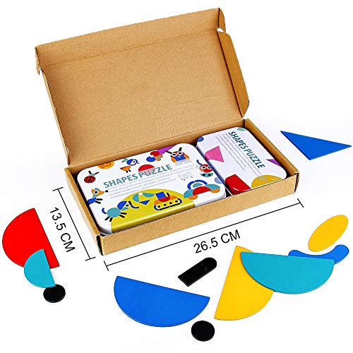 PL Puzzles Infantiles Montessori Tangram Madera 3 4 5 6 Anos- Puzzle Rompecabezas de Madera y Tarjetas de Apilamiento Montessori Juguetes para Niños Niñas 96 Piezas