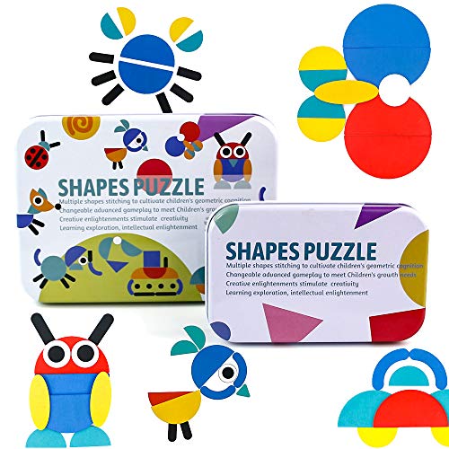 PL Puzzles Infantiles Montessori Tangram Madera 3 4 5 6 Anos- Puzzle Rompecabezas de Madera y Tarjetas de Apilamiento Montessori Juguetes para Niños Niñas 96 Piezas