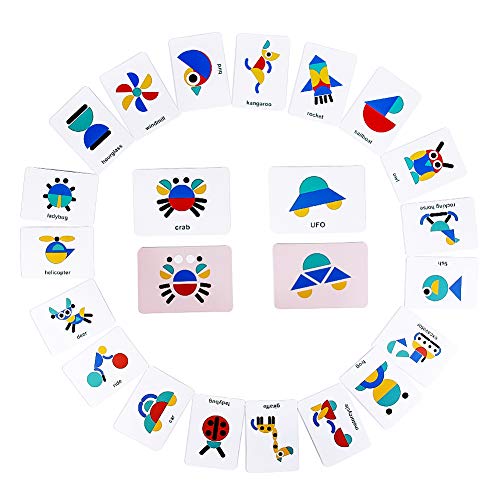 PL Puzzles Infantiles Montessori Tangram Madera 3 4 5 6 Anos- Puzzle Rompecabezas de Madera y Tarjetas de Apilamiento Montessori Juguetes para Niños Niñas 96 Piezas