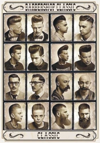 Placa decorativa vintage de los años 60, diseño de publicidad estadounidense de barbería, estilo clásico y rockabilly, 20 x 14 cm, fabricada en PVC, 5 mm de grosor, con impresión adhesiva