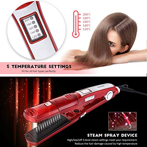 Plancha de pelo de vapor 5 control de temperatura del archivo de calentamiento rápido de enderezador de pelo recto casero herramientas de peluquería profesional
