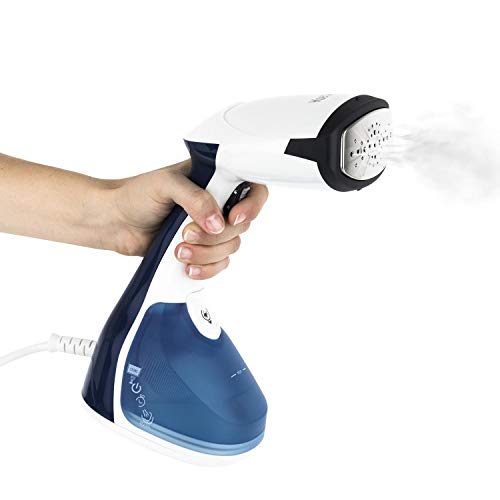 Plancha Vapor Vertical Muy Potente, 1640 W, 24 g/m, Suela de Acero Inozidable, Depósito de Agua Extraíble de 250 mL, Autonomía Ilimitda, Ideal para Viaje, Azúl. H.Koenig_STM10