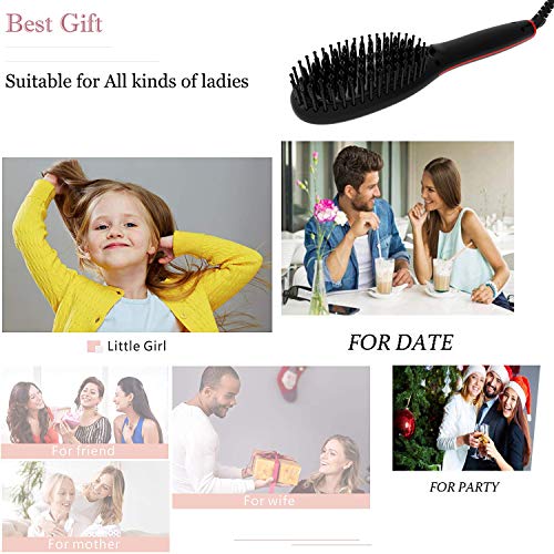 Planchas alisadoras de cabello con calentamiento iónico Peine con calentamiento rápido, cuidado del cabello sedoso y natural Alisa el cepillo para el cabello y mejora la textura del cabello